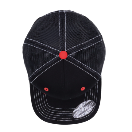 Syndyt Black Mesh Flat Bill Snapback Hat - Breathable Mesh Panels, Adjustable Snap Closure, High-Quality Materials, One Size Fits Most for Outdoor and Casual Wear