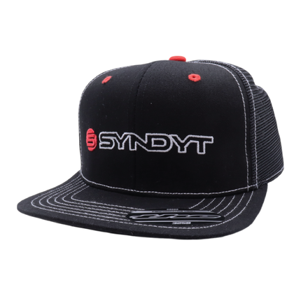 Syndyt Black Mesh Flat Bill Snapback Hat - Breathable Mesh Panels, Adjustable Snap Closure, High-Quality Materials, One Size Fits Most for Outdoor and Casual Wear
