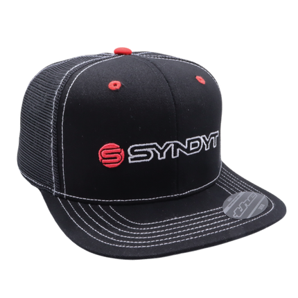 Syndyt Black Mesh Flat Bill Snapback Hat - Breathable Mesh Panels, Adjustable Snap Closure, High-Quality Materials, One Size Fits Most for Outdoor and Casual Wear