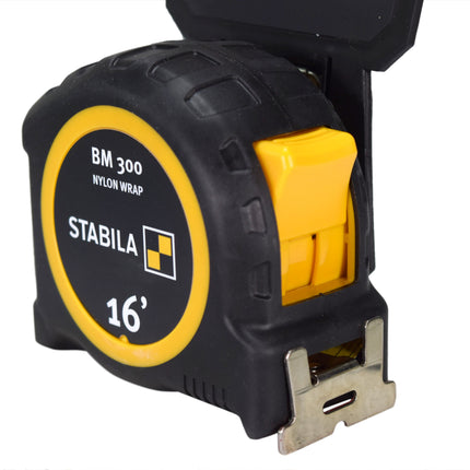 Stabila 30516 BM 300 Imperial Scale 16 Feet Pocket Tape Measure - Shatterproof PC/ABS Housing, NYLON-WRAP Blade, SPIKES Hook, Double-Sided Scale