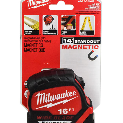 Milwaukee 48-22-0216M 16 ft. x 1.3 in. Wide Blade Magnetic Tape Measure