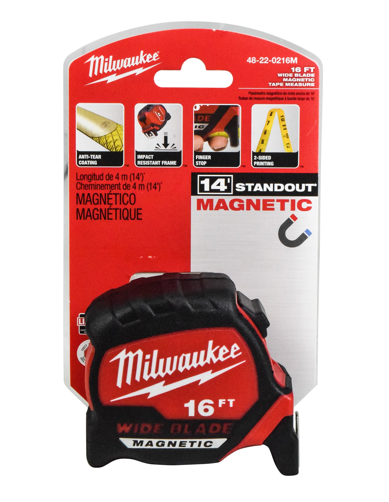 Milwaukee 48-22-0216M 16 ft. x 1.3 in. Wide Blade Magnetic Tape Measure