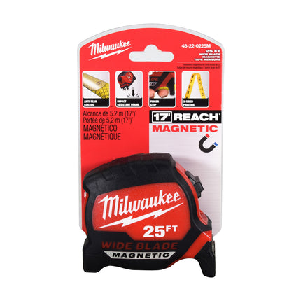 Milwaukee 48-22-0225M 25ft Wide Blade 17 ft. Reach Magnetic Tape Measure