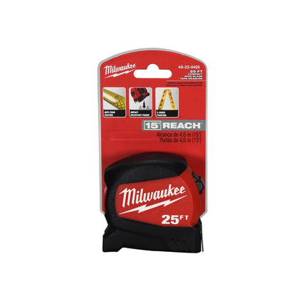 Milwaukee 48-22-0425 25 ft. x 1-3/16 in. Compact Wide Blade Tape Measure with 15 ft. Reach