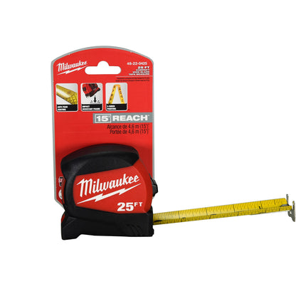 Milwaukee 48-22-0425 25 ft. x 1-3/16 in. Compact Wide Blade Tape Measure with 15 ft. Reach