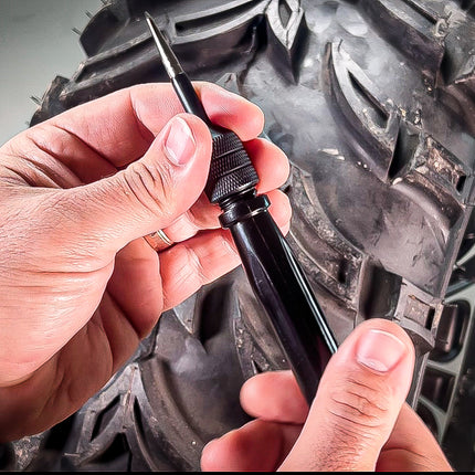 Stop & Go 6000 24 Piece Tubeless Puncture Pilot Tire Repair Kit & Air Compressor for Flats on Motorcycle, Scooter, ATV, UTV, Golf Cart, & Mower (15 Plugs)