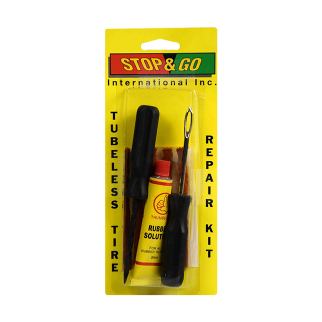 Stop & Go 76002 8 Piece Tubeless Tire Repair Kit with Rope Plug & Rubber Cement for Punctures and Flats on Motorcycle, ATV, Car, Truck, & Trailer (5 Plugs)
