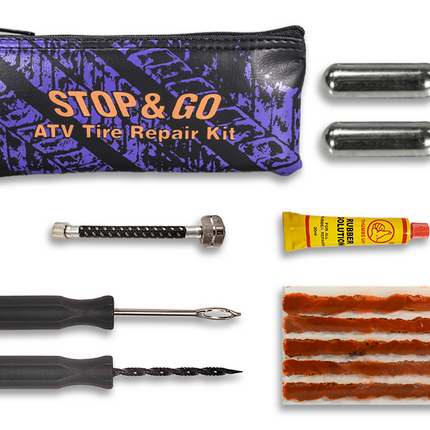 Stop & Go 8065 12 Piece Tubeless Tire Repair Kit with Rope Plugs and CO2 Inflation for Punctures and Flats on ATV, Golf Cart, Mower, & Utility Vehicle (5 Plugs)