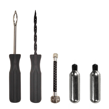 Stop & Go 8065 12 Piece Tubeless Tire Repair Kit with Rope Plugs and CO2 Inflation for Punctures and Flats on ATV, Golf Cart, Mower, & Utility Vehicle (5 Plugs)
