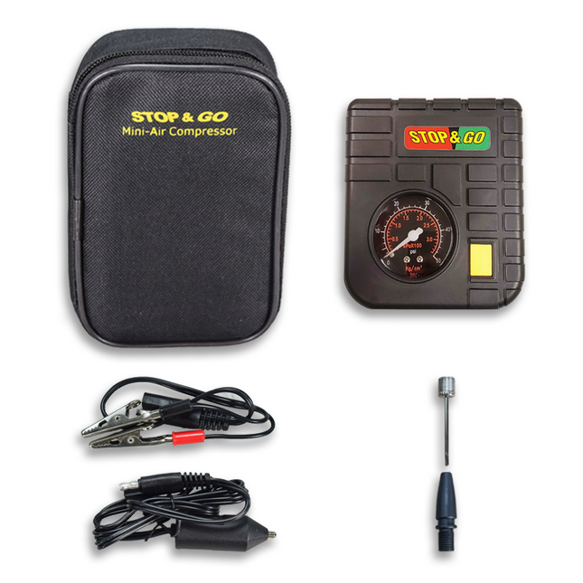 Stop & Go RCP Compact Mini-Air Compressor / Inflator with 12V Car Adapter & Built in LED Light for Motorcycle, Scooter, ATV, UTV, Golf Cart, & Lawn Mower
