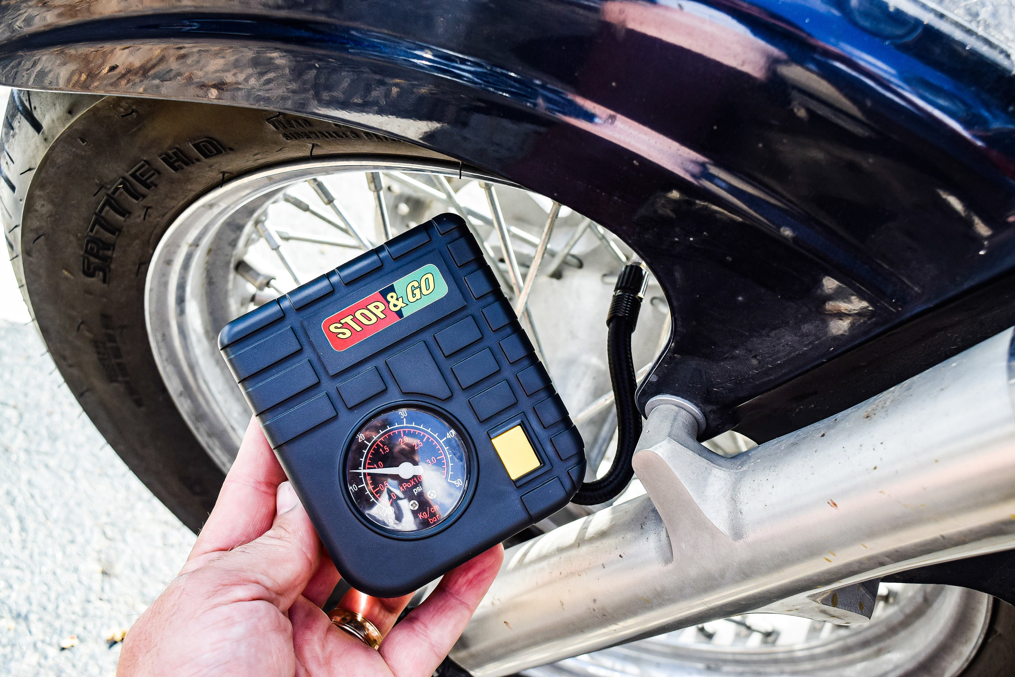 Stop & Go RCP Compact Mini-Air Compressor / Inflator with 12V Car Adapter & Built in LED Light for Motorcycle, Scooter, ATV, UTV, Golf Cart, & Lawn Mower