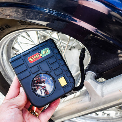 Stop & Go RCP Compact Mini-Air Compressor / Inflator with 12V Car Adapter & Built in LED Light for Motorcycle, Scooter, ATV, UTV, Golf Cart, & Lawn Mower