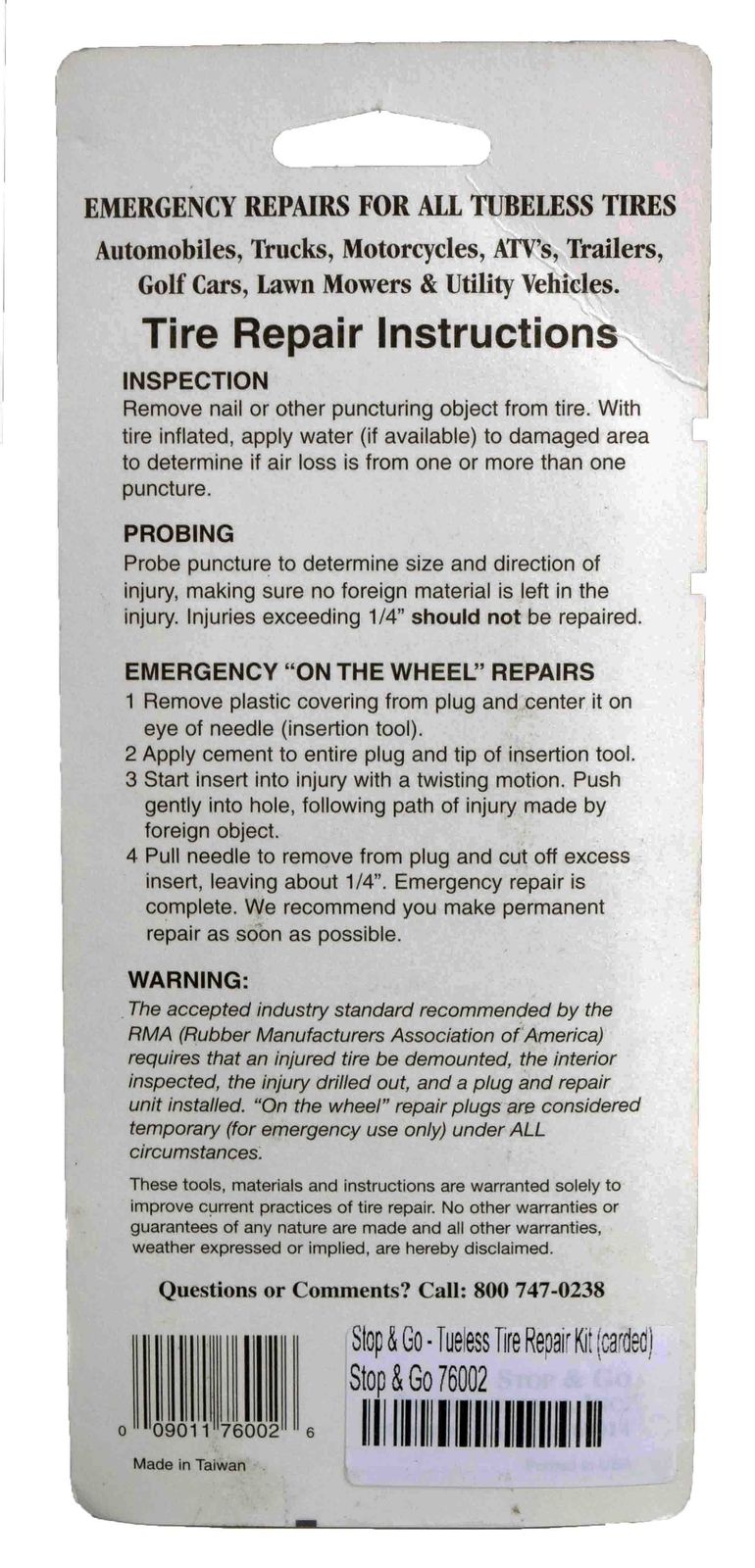 Stop & Go 76002 - Tubeless Tire Repair Kit w/Rubber Cement