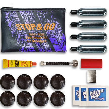 Stop & Go TTRK1 20 Piece Tube Type Tire Repair and Inflation Kit for Punctures & Flats on Scooters & Mopeds (8 Patches & 2 CO2 Canisters)