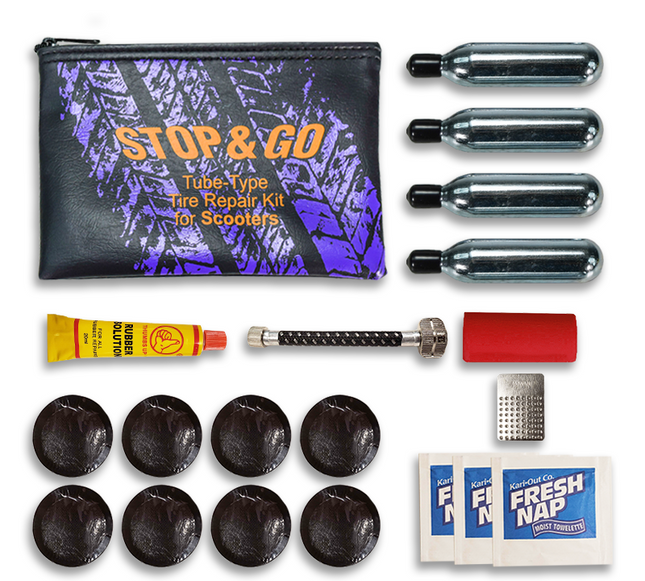 Stop & Go TTRK1 20 Piece Tube Type Tire Repair and Inflation Kit for Punctures & Flats on Scooters & Mopeds (8 Patches & 2 CO2 Canisters)