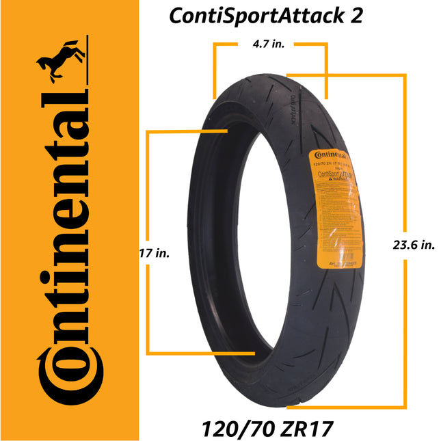 Continental Sport Attack 2 120/70ZR17 Front Motorcycle Tire with Keychain