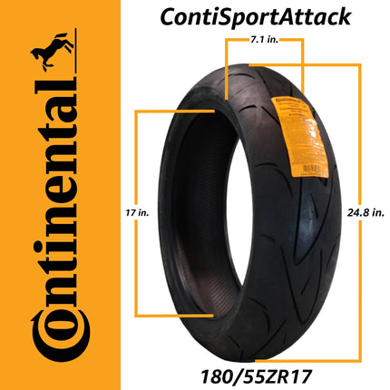 Continental ContiSportAttack  120/70ZR17 Front and 180/55ZR17 Rear Motorcycle Tires - High Performance Sport Touring Radial Tires for Street Bikes - 120/70-17 Front & 180/55-17