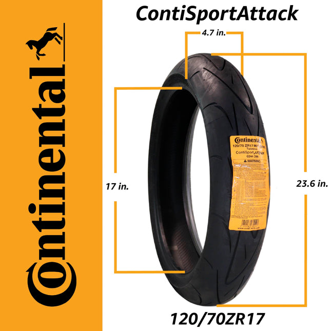 Continental ContiSportAttack 120/70ZR17 Front Motorcycle Tire - High Performance Sport Touring Radial Tire for Street Bikes 120/70-17