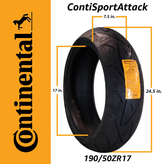 Continental ContiSportAttack 190/50ZR17 Rear Motorcycle Tire - High Performance Sport Touring Radial Tire for Street Bikes 190/50-17