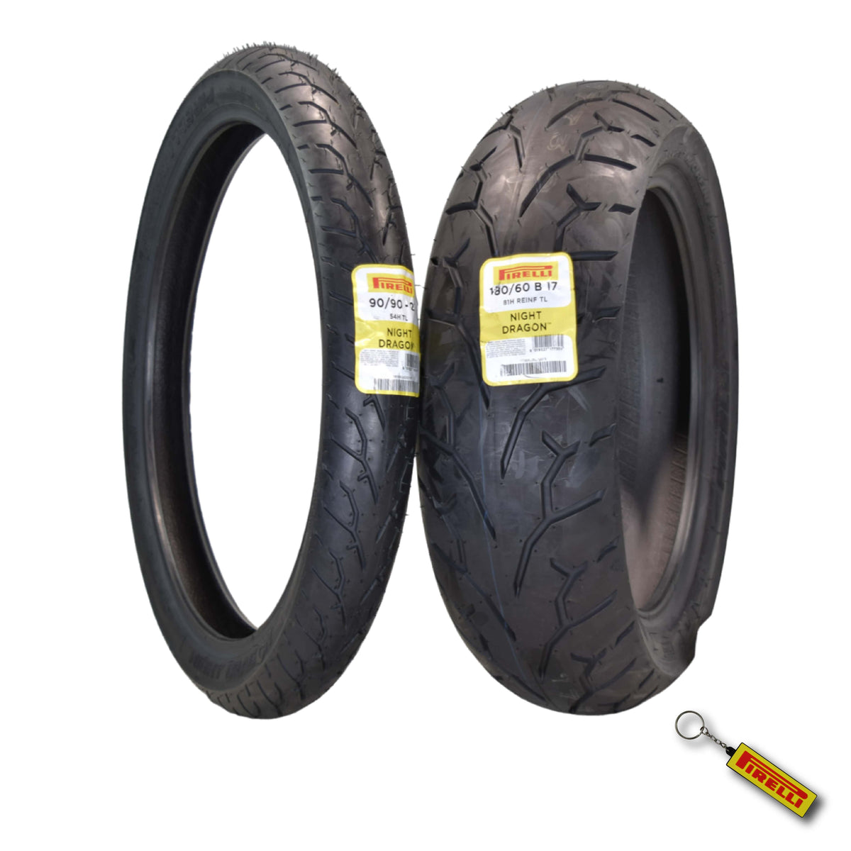 Pirelli Night Dragon 90/90-21 180/60B17 Front Rear Motorcycle Tires Set w/Keychain