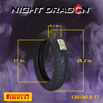 Pirelli Night Dragon 130/80B17 M/C 65H TL Cruiser Motorcycle Front Tire - Superior Traction & Handling for High-Performance Cruisers w/ Keychain