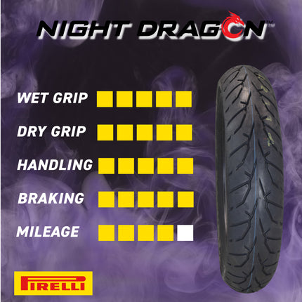 Pirelli Night Dragon 130/80B17 M/C 65H TL Cruiser Motorcycle Front Tire - Superior Traction & Handling for High-Performance Cruisers w/ Keychain