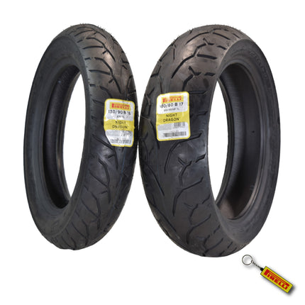 Pirelli Night Dragon Tire Set: 130/90B16 M/C 73H REINFTL Front & 180/60B17 M/C 81H REINFTL Rear Cruiser Motorcycle Tires - Superior Traction & Handling for High-Performance Cruisers with Keychain
