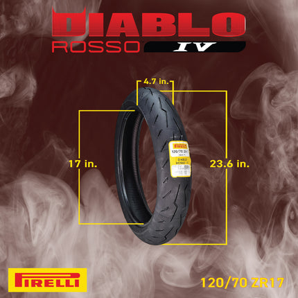 Pirelli Diablo Rosso IV 120/70 ZR 17 M/C Front & 180/55 ZR 17 M/C TL Rear Motorcycle Tire Set - High Performance, Durable for Super Sport Bikes with Keychain