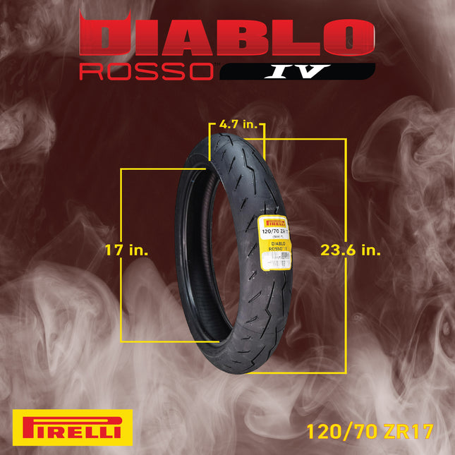 Pirelli Diablo Rosso IV 120/70 ZR 17 M/C Front & 180/55 ZR 17 M/C TL Rear Motorcycle Tire Set - High Performance, Durable for Super Sport Bikes with Keychain