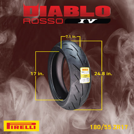 Pirelli Diablo Rosso IV 120/70 ZR 17 M/C Front & 180/55 ZR 17 M/C TL Rear Motorcycle Tire Set - High Performance, Durable for Super Sport Bikes with Keychain