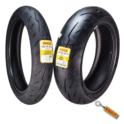 Pirelli Diablo Rosso IV: 120/70 ZR 17 M/C Front & 190/55 ZR 17 M/C TL Rear Motorcycle Tire Set - High Performance, Durable for Super Sport Bikes with Keychain