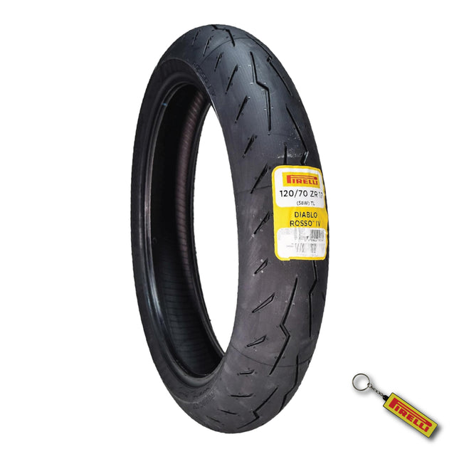 Pirelli Diablo Rosso IV 120/70-17 58W Front Motorcycle Tire - High Performance, Durable, & Reliable Tire for Super Sport Bikes w/ Keychain