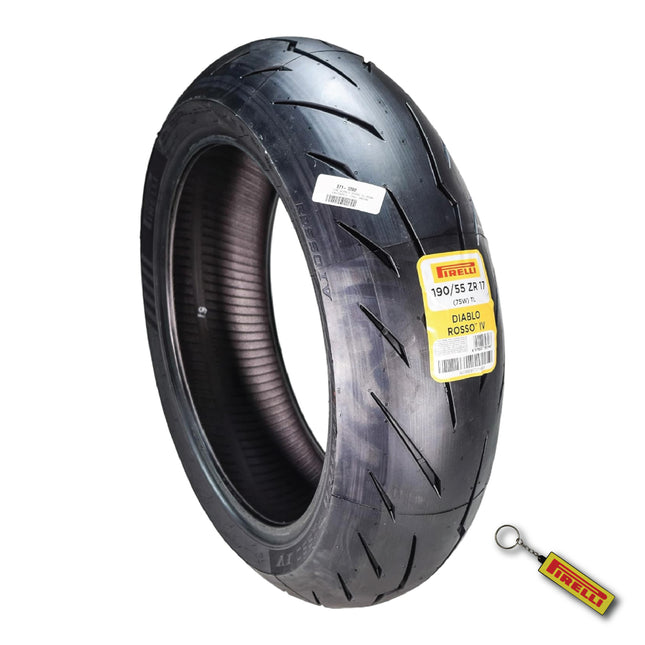 Pirelli Diablo Rosso IV 190/55-17 75W Rear Motorcycle Tire - High Performance, Durable, & Reliable Tire for Super Sport Bikes w/ Keychain