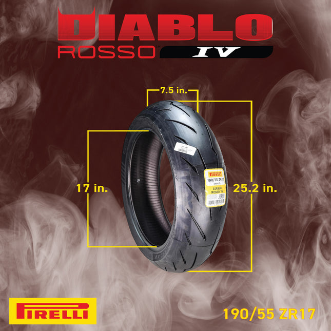 Pirelli Diablo Rosso IV 190/55-17 75W Rear Motorcycle Tire - High Performance, Durable, & Reliable Tire for Super Sport Bikes w/ Keychain