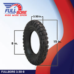 Full Bore 3.50-8 Mini Bike Trail Tire – Heavy-Duty Nylon Carcass, Aggressive Off-Road Tread for Mud & Dirt –  Fits Front or Rear – Universal Fit for Mini Bikes, Trail Bikes & Pit Bikes