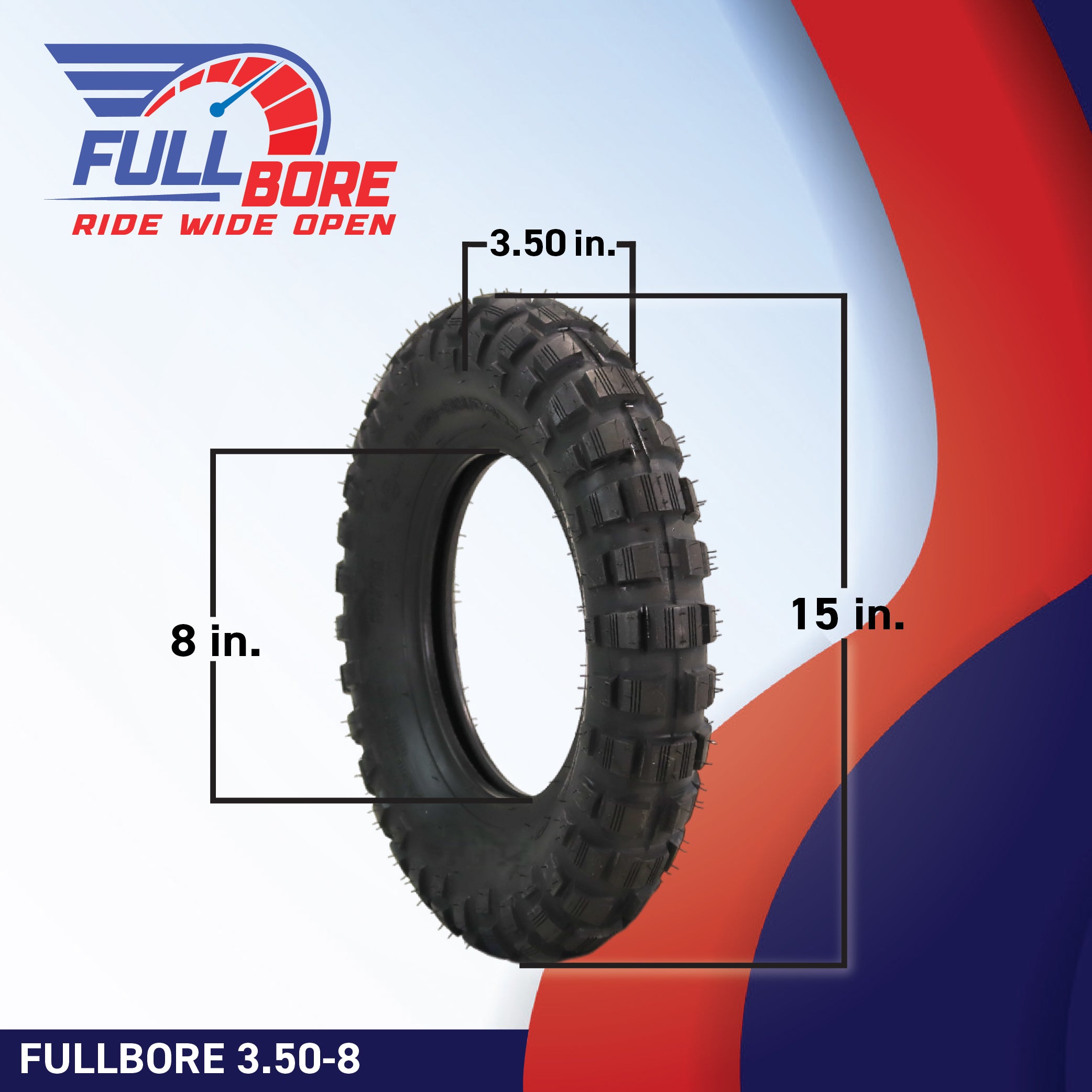 Full Bore 3.50-8 Mini Bike Trail Tire – Heavy-Duty Nylon Carcass, Aggressive Off-Road Tread for Mud & Dirt –  Front or Rear – Universal Fit for Mini Bikes, Trail Bikes & Pit Bikes with tubes (2 Pack)