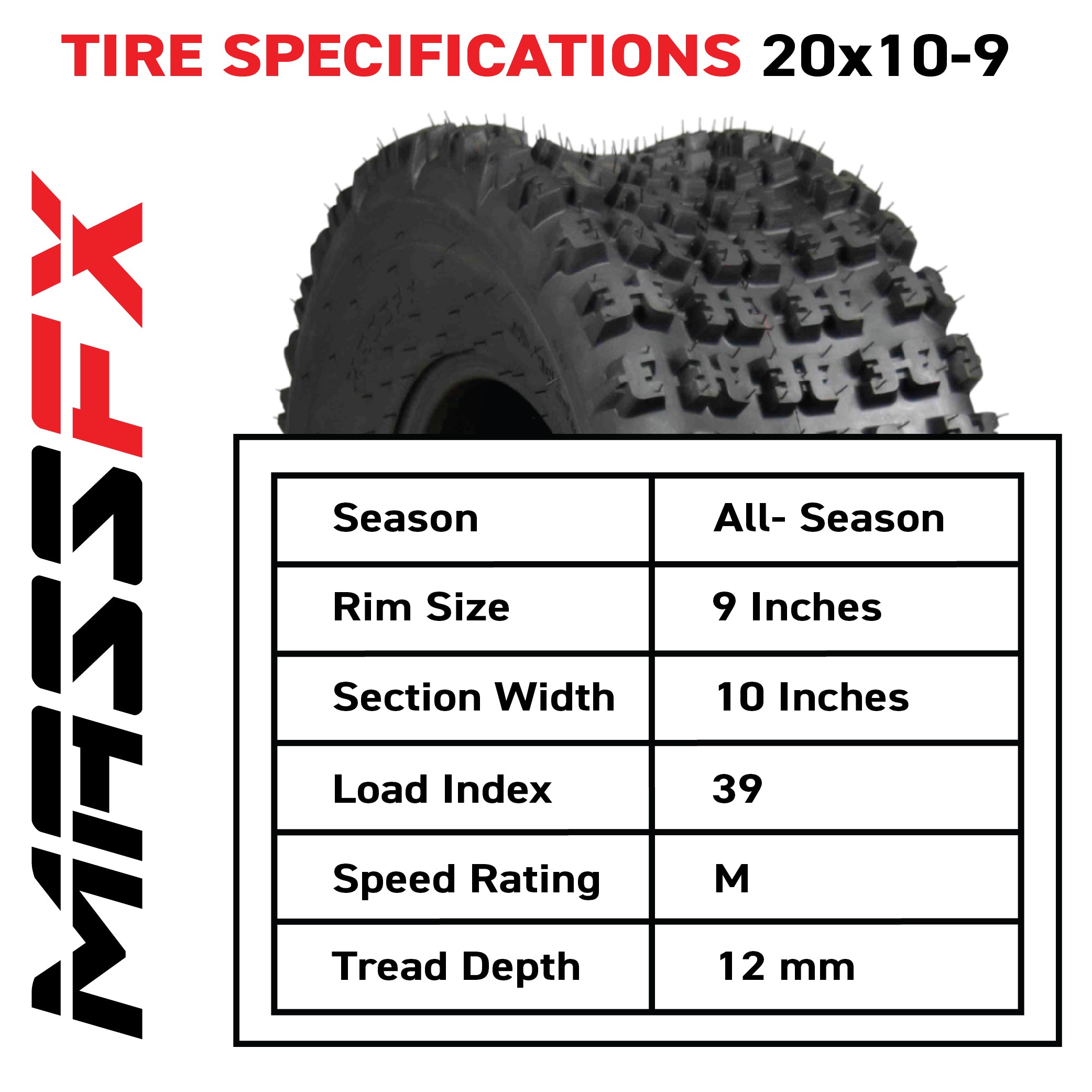 MASSFX 20x10-9 Rear Durable ATV Sport Tire 6 PLY 20x10x9 (2 Pack)