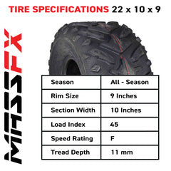 MASSFX Grinder 22x10-9 Rear ATV Tire 6 Ply for Soft/Hard Pack Ground (2 Pack)