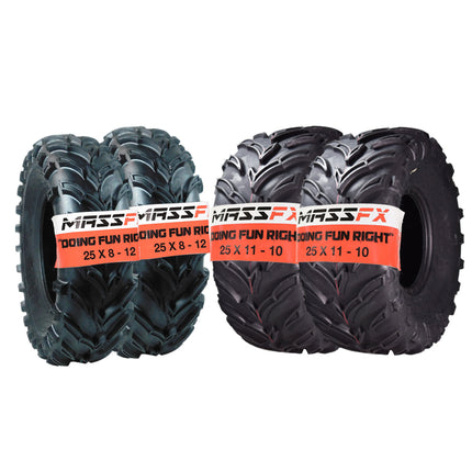 MASSFX 25x8-12 Front (2) & 25x11-10 Rear (2) Tires for ATV, UTV, & SxS (4-pk)