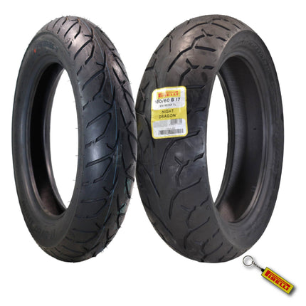 Pirelli Night Dragon 130/90B16 M/C 67H Front & 180/60B17 M/C 81H Motorcycle Cruiser Tire Set - Superior Traction and Handling for High-Performance Cruisers with Keychain