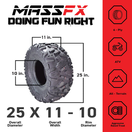MASSFX 25x11-10 Rear Off-Road Tire ATV, UTV or SXS Tire 2 Pack