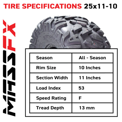 MASSFX 25x11-10 Rear Off-Road Tire ATV, UTV or SXS Tire 2 Pack