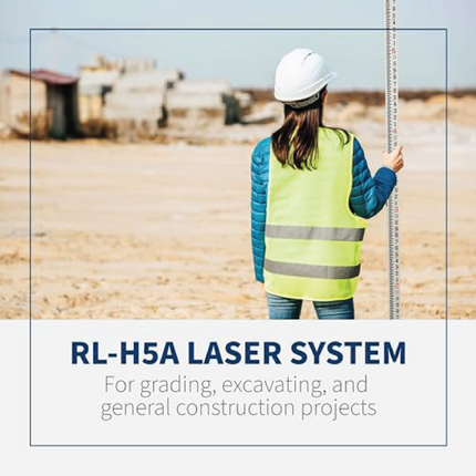 Topcon RL-H5A Horizontal Self-Leveling Rotary Laser Level Kit: LS-80X Receiver, Heavy-Duty Aluminum Tripod, 13ft Inch Grade Rod, 2600ft Range, ±1/16" Accuracy, IP66 Rated for Construction & Grading