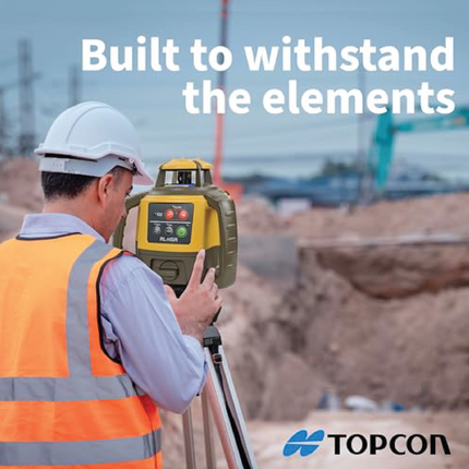 Topcon RL-H5A Horizontal Self-Leveling Rotary Laser Level Kit: LS-80X Receiver, Heavy-Duty Aluminum Tripod, 13ft Inch Grade Rod, 2600ft Range, ±1/16" Accuracy, IP66 Rated for Construction & Grading