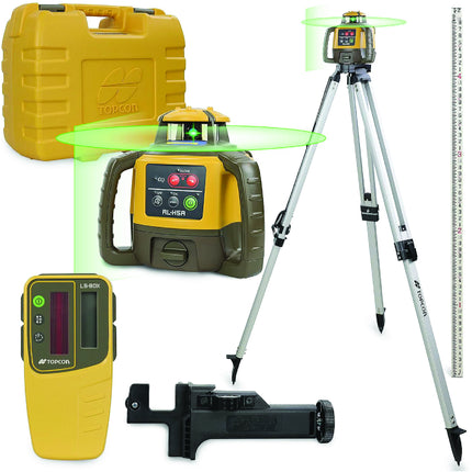 Topcon RL-H5A Horizontal Self-Leveling Rotary Laser Level Kit: LS-80X Receiver, Heavy-Duty Aluminum Tripod, 13ft Inch Grade Rod, 2600ft Range, ±1/16" Accuracy, IP66 Rated for Construction & Grading