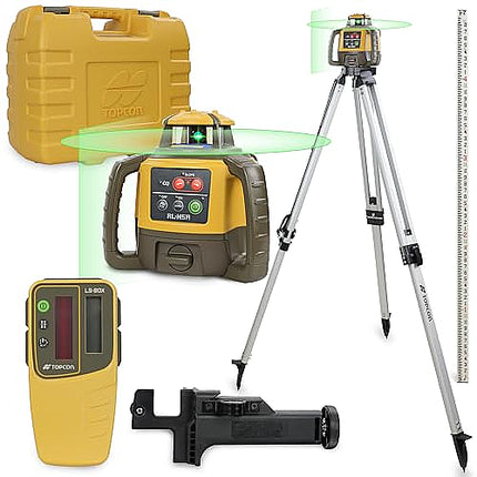 Topcon RL-H5A Horizontal Self-Leveling Rotary Laser Level Kit: LS-80X Receiver, Heavy-Duty Aluminum Tripod, 13ft Inch Grade Rod, 2600ft Range, ±1/16" Accuracy, IP66 Rated for Construction & Grading