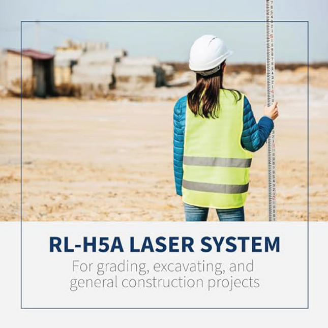 Topcon RL-H5A Horizontal Self-Leveling Rotary Laser Level Kit: LS-80X Receiver, Heavy-Duty Aluminum Tripod, 13ft Tenths Grade Rod, 2600ft Range, ±1/16" Accuracy, IP66 Rated for Construction & Grading
