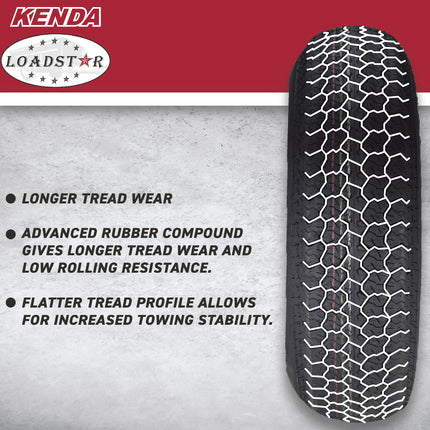Kenda K550 ST225/75D15 Loadstar Trailer Tire Bias-Ply Tire for Superior Towing Performance with Enhanced Stability for Utility Trailers, Cargo Trailers, and Boat Trailers with Kenda Keychain (4 Pack)