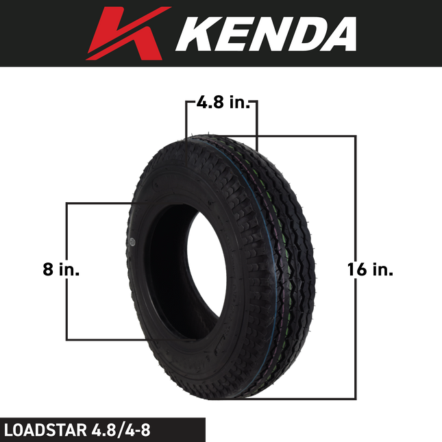 Kenda K371 4.80/4.00-8 Loadstar Trailer Tires – 4.80-8 / 4.00-8 Bias Ply – Durable, High-Load Capacity for Utility Trailers, Cargo Trailers, and Boat Trailers (2 Pack)