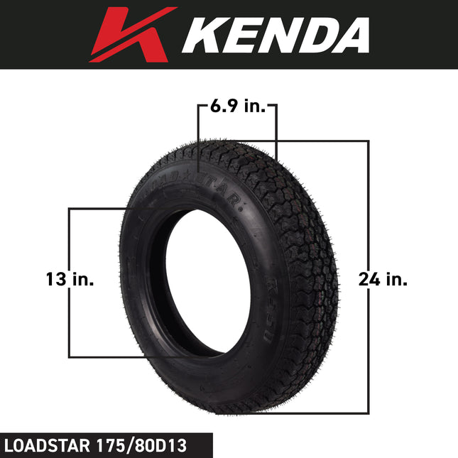 Kenda K550 ST175/80D13 Loadstar Trailer Tire Bias-Ply Tire for Superior Towing Performance with Enhanced Stability for Utility Trailers, Cargo Trailers, and Boat Trailers with Kenda Keychain